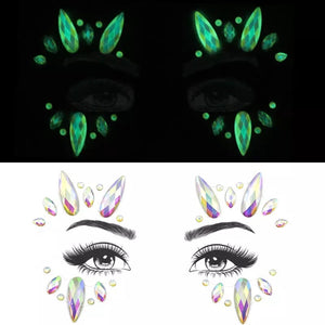 Glow in the dark face crystals